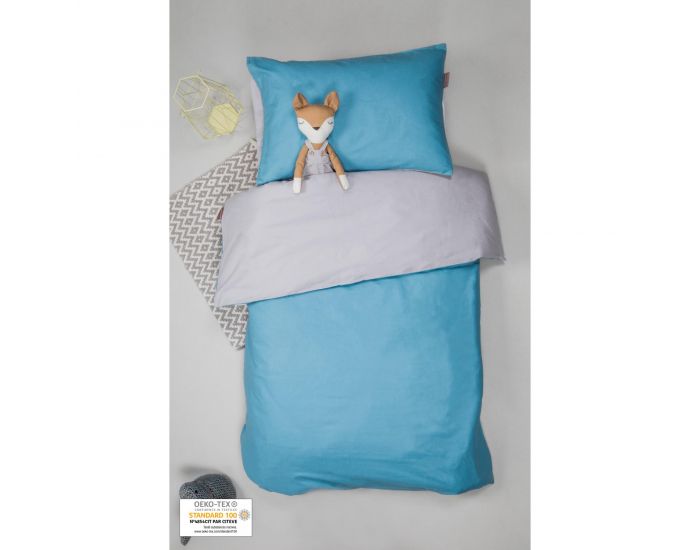 KADOLIS Housse de couette Bb + taie Bicolore Bleu 100 x 140 cm (1)