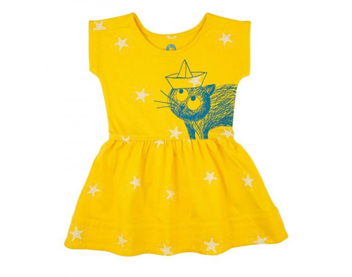 LA QUEUE DU CHAT Robe Bb en Jersey Bio - Jaune Soleil Blanc (4)