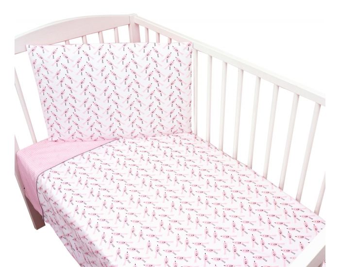 SEVIRA KIDS Parure de lit b�b� avec tour de lit design r�versible - Alouette Rose Rose (14)