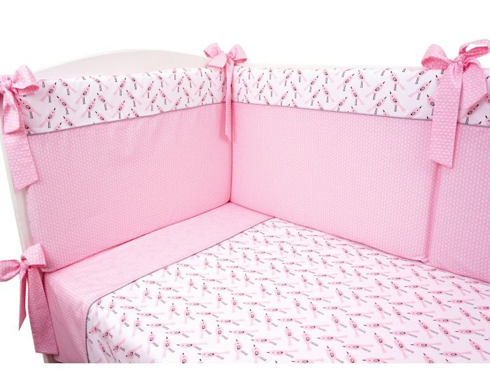 SEVIRA KIDS Parure de lit b�b� avec tour de lit design r�versible - Alouette Rose Rose (8)