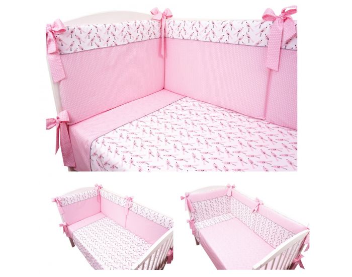 SEVIRA KIDS Parure de lit b�b� avec tour de lit design r�versible - Alouette Rose Rose (9)