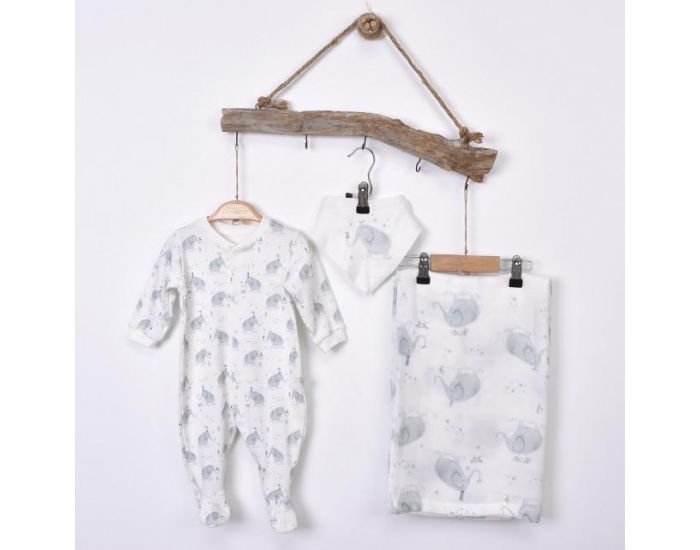 SEVIRA KIDS Kit Dors-Bien + Bandana + Lange en coton Bio - Elphants Gris (11)