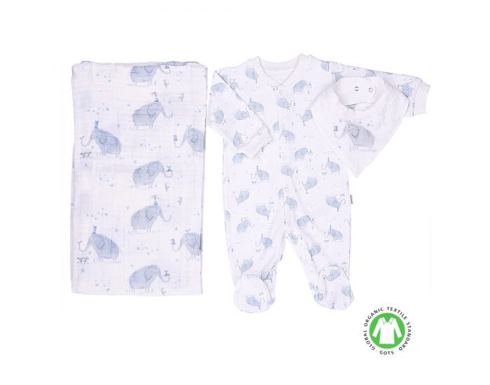 SEVIRA KIDS Kit Dors-Bien + Bandana + Lange en coton Bio - Elphants Gris (7)