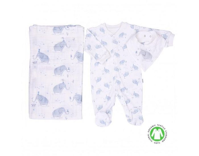 SEVIRA KIDS Kit Dors-Bien + Bandana + Lange en coton Bio - Elphants Gris (8)