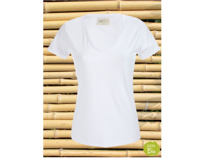 JOYAH T-shirt Femme Col V en Bambou - Blanc (1)