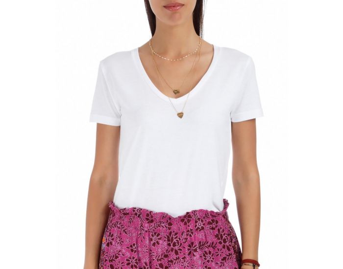 JOYAH T-shirt Femme Col V en Bambou - Blanc (2)