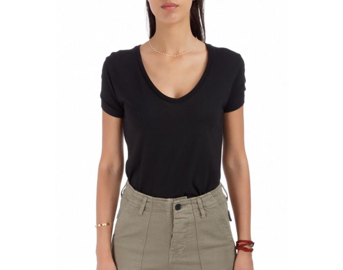 JOYAH T-shirt Femme Col V en Bambou - Noir (2)