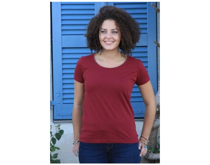 JOYAH T-shirt Femme en Coton Bio - Bordeaux (2)
