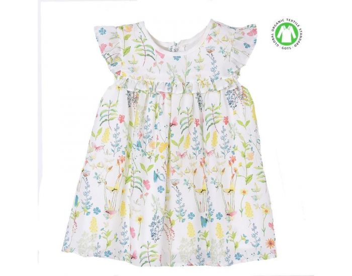 SEVIRA KIDS Robe bb en coton biologique de 3 mois  2 ans - Lgre et fluide - Fleurs Blanc (2)