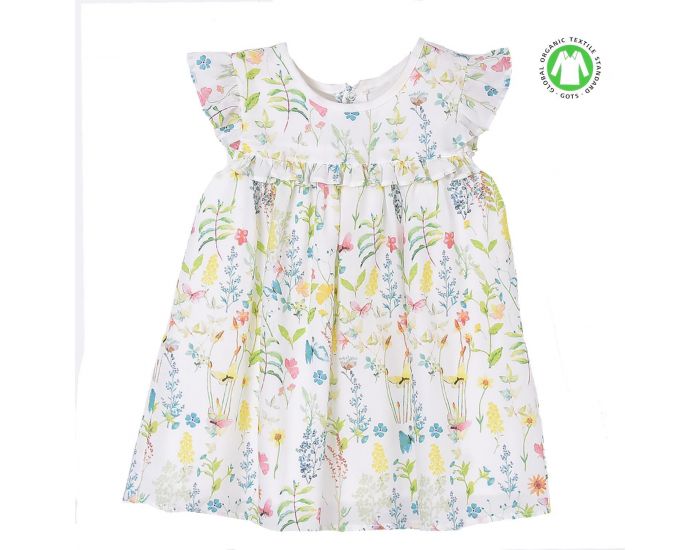 SEVIRA KIDS Robe bb en coton biologique de 3 mois  2 ans - Lgre et fluide - Fleurs Blanc (5)
