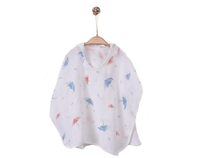SEVIRA KIDS Poncho de bain bb et enfant en mousseline de coton bio - Umbrella Blanc (1)