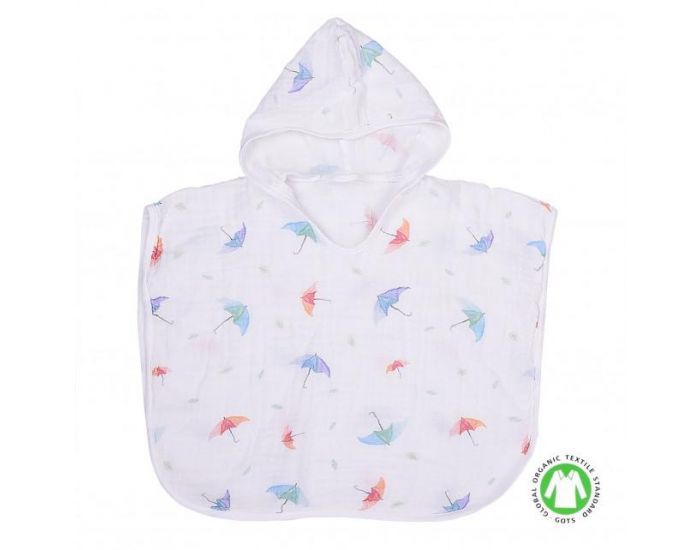 SEVIRA KIDS Poncho de bain bb et enfant en mousseline de coton bio - Umbrella Blanc (4)