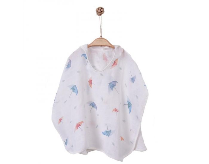 SEVIRA KIDS Poncho de bain bb et enfant en mousseline de coton bio - Umbrella Blanc (7)