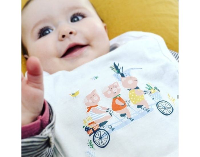  NOS POUSSINS CHRIS Bavoir Blanc 3 Petits Cochons Rouge (1)