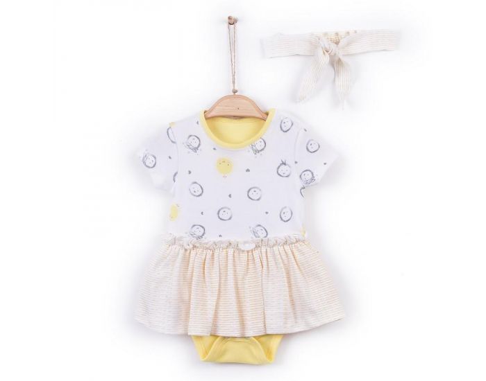 SEVIRA KIDS Robe bb et bandeau en coton bio de 3 mois  2 ans - Lola Jaune (6)
