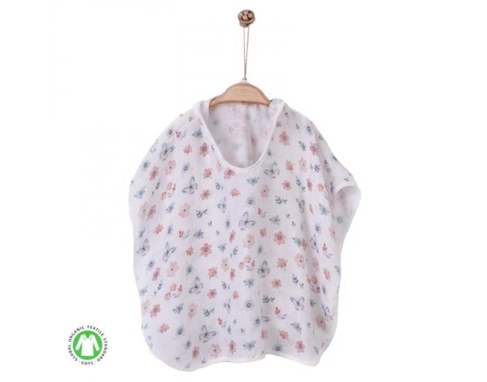 SEVIRA KIDS Poncho de bain bb et enfant en mousseline de coton bio - Fleurs et papillons Blanc (3)