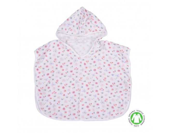 SEVIRA KIDS Poncho de bain bb et enfant en mousseline de coton bio - Fleurs et papillons Blanc (5)