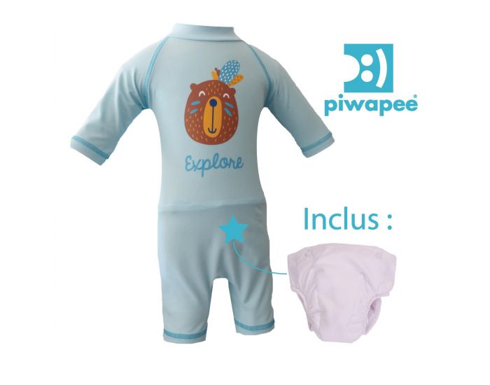 PIWAPEE Combinaison Anti UV UPF50+ avec couches anti-fuite clipsable Swim - Castor Bleu Ciel (1)
