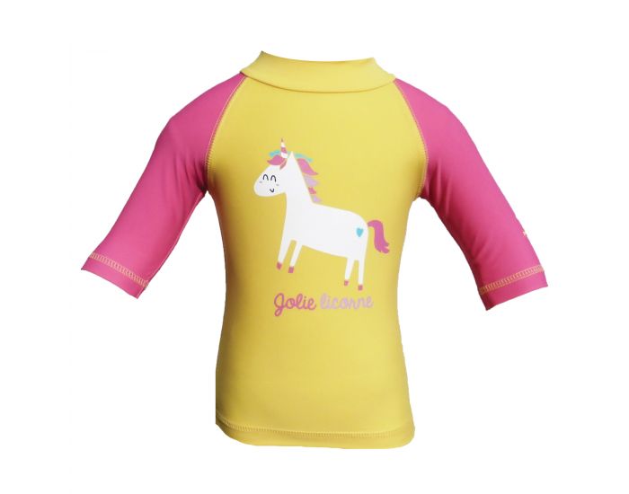 PIWAPEE Top Lycra Anti UV UPF50+ - Licorne Jaune et Rose (1)