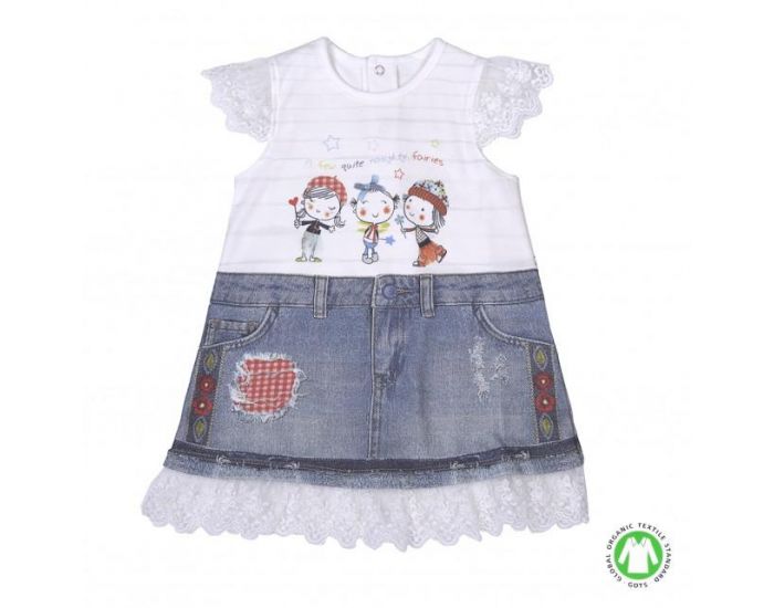 SEVIRA KIDS Robe bb en coton biologique de 3 mois  2 ans - Impression 3D - Lena Blanc (6)