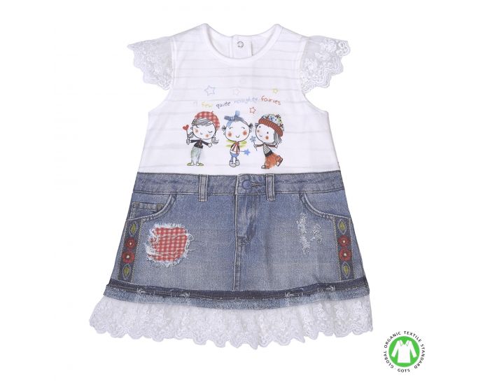 SEVIRA KIDS Robe bb en coton biologique de 3 mois  2 ans - Impression 3D - Lena Blanc (8)