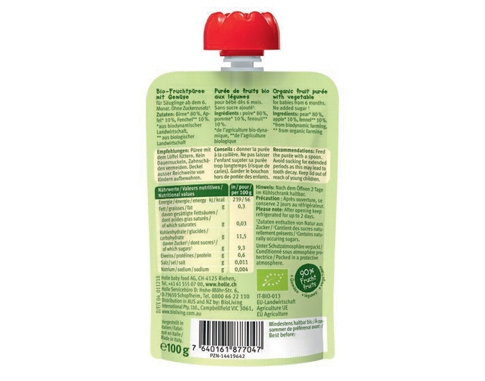 HOLLE Gourde Fennel Frog - Poire Pomme Fenouil - 100 g - Ds 6 mois (1)