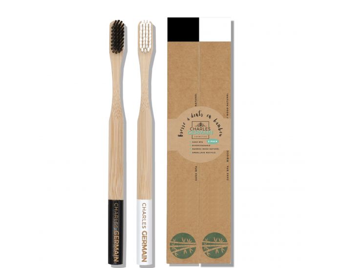  CHARLES GERMAIN COSMETICS Brosse � dents en bambou - Pack de 2 noir & blanc (1)