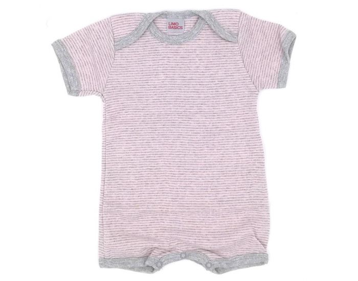 LIMOBASICS Combishort Bb Bio - Rayures Roses & Grises (3)
