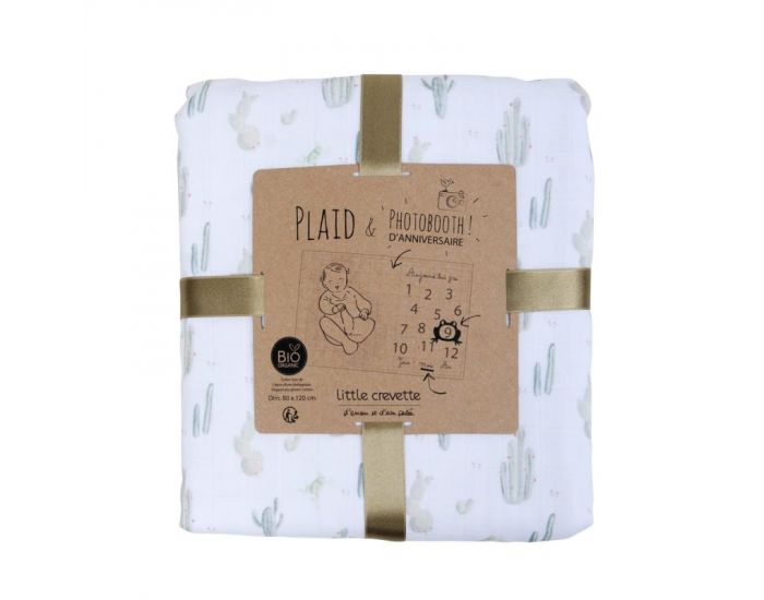LITTLE CREVETTE Couverture - Photobooth Cactus - coton bio - 80x120 cm (1)