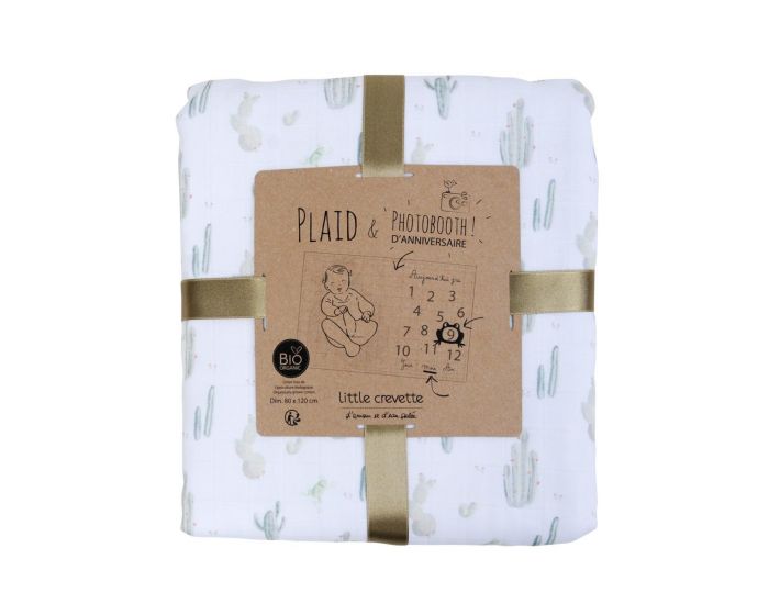 LITTLE CREVETTE Couverture - Photobooth Cactus - coton bio - 80x120 cm (5)