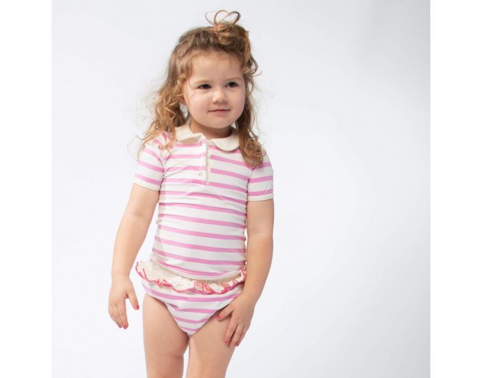 MAYOPARASOL Saint Trop Ensemble Tee-Shirt Bb Anti-UV Et Maillot Couche - Rose / Blanc Taille 6 mois (2)