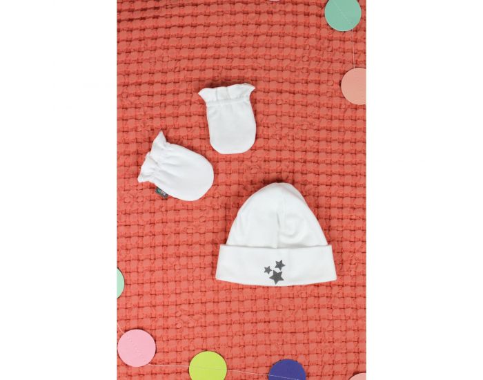 KADOLIS Set Bonnet et moufles - Etoile Grise 0-3mois (3)