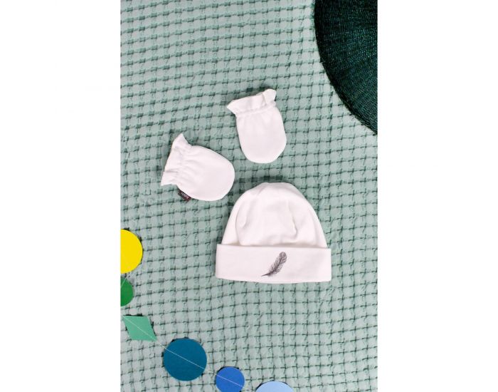 KADOLIS Set Bonnet et Moufles  - Plume Grise 0-3mois (3)