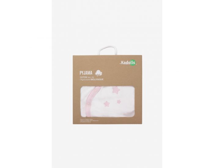 KADOLIS Pyjama Bb en Coton Bio Blanc - Etoiles Rose ple (2)