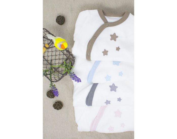 KADOLIS Pyjama Bb en Coton Bio Blanc - Etoiles Beige (1)