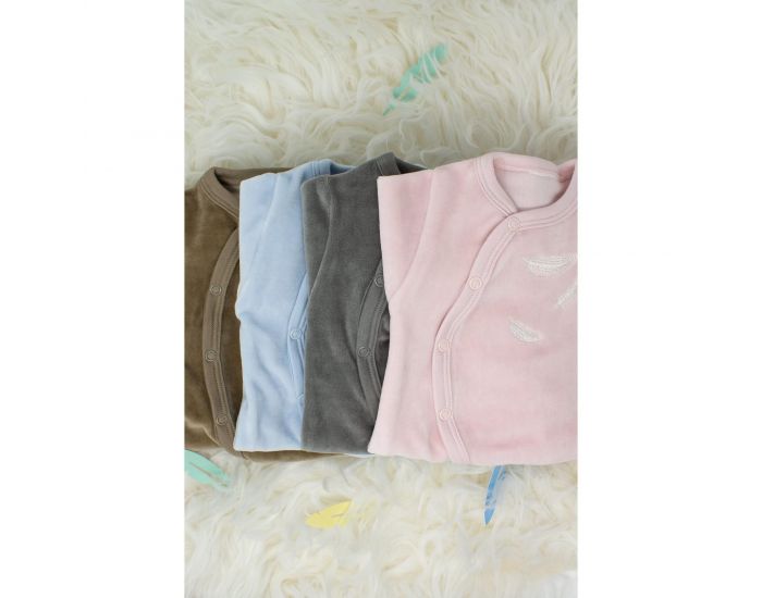 KADOLIS Pyjama Bb en Coton Bio - Plumes blanches - Beige (1)