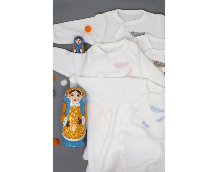 KADOLIS Pyjama Bb en Coton Bio - Plumes colores Beige (1)