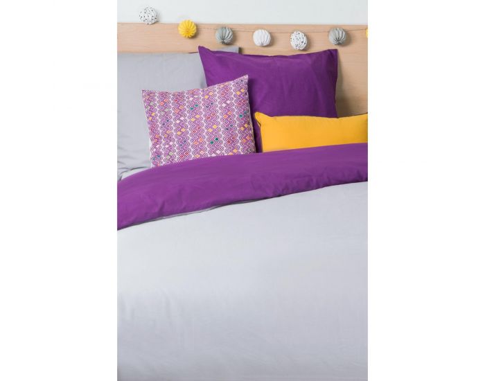 KADOLIS Housse de couette Adulte en coton bio + 2 taies Bicolores Violet (2)