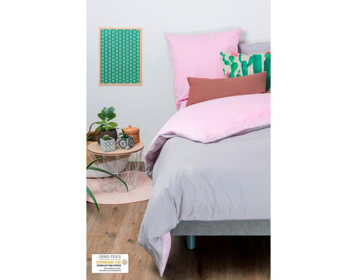 KADOLIS Housse de couette Adulte en coton bio + 2 taies Bicolores Violet (12)