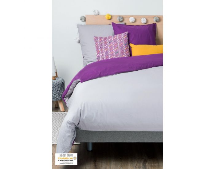 KADOLIS Housse de couette Adulte en coton bio + 2 taies Bicolores Gris (5)