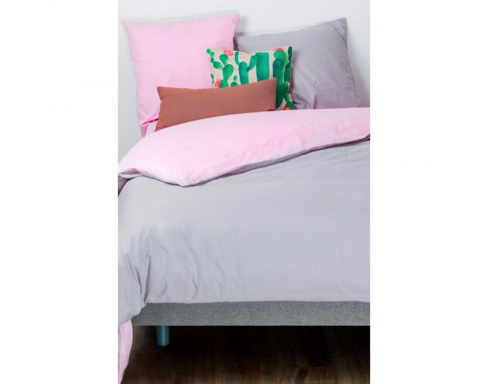 KADOLIS Housse de couette Adulte en coton bio + 2 taies Bicolores Lilas (1)