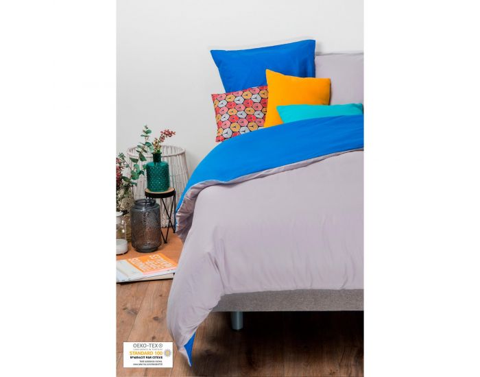 KADOLIS Housse de couette Adulte en coton bio + 2 taies Bicolores Lilas (12)