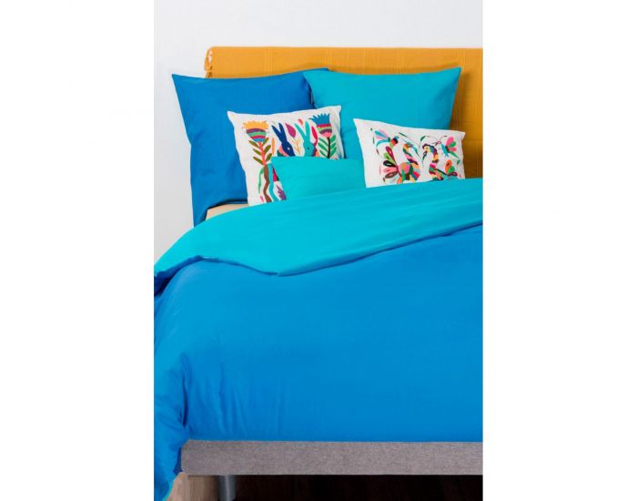 KADOLIS Housse de couette Adulte en coton bio + 2 taies Bicolores Bleu (1)