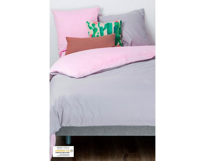 KADOLIS Housse de couette Adulte en coton bio + 2 taies Bicolores Bleu (11)