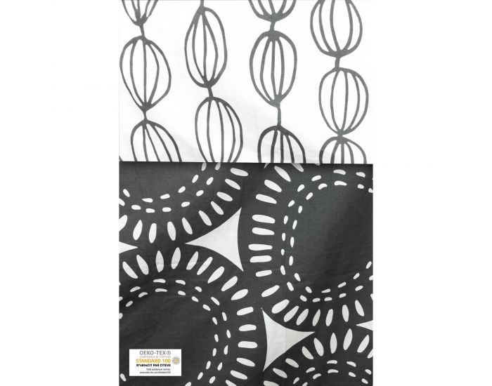 KADOLIS Housse de couette adulte en coton bio motifs ronds gris + taies (5)