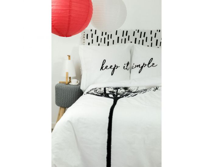KADOLIS Housse de couette adulte en coton bio blanc avec inscription + taies (1)