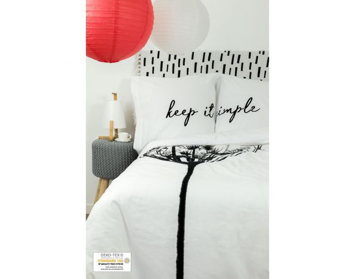 KADOLIS Housse de couette adulte en coton bio blanc avec inscription + taies (3)