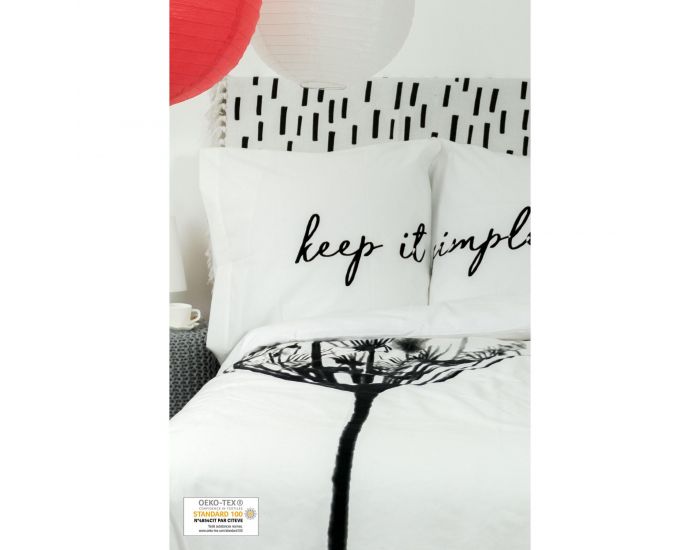 KADOLIS Housse de couette adulte en coton bio blanc avec inscription + taies (4)