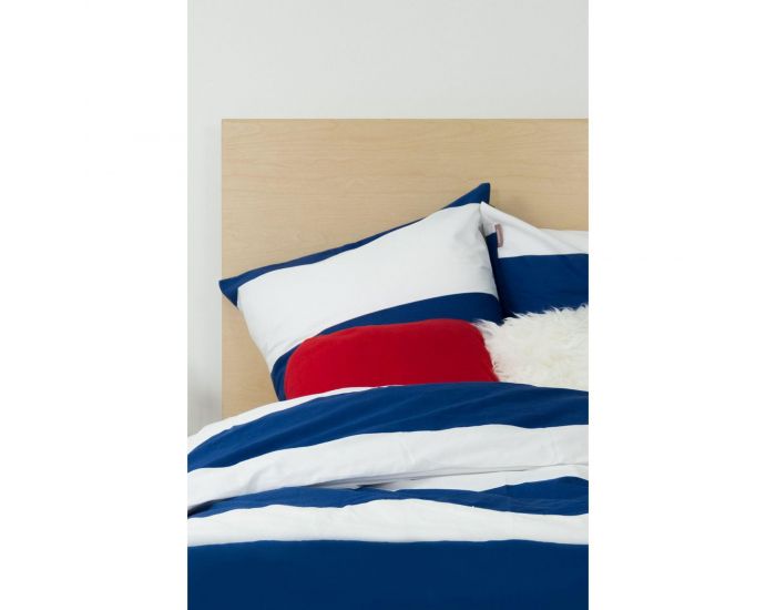 KADOLIS Housse de couette adulte Coton bio  rayures bleues + taies (1)