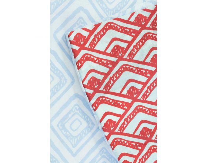 KADOLIS Housse de couette + taies adulte Coton bio Bleu/rouge (2)
